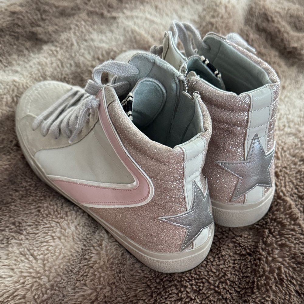 ShuShop Pink, Silver and White Glitter High-Top Sneakers with Star Accent